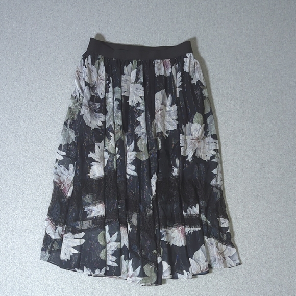 Ted Baker London Black Floral A-Line Skirt